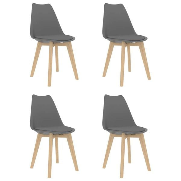 vidaXL Dining Chair Set of 4 Grey Plastic, Beech wood, Rubber wood