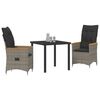 vidaXL Garden Dining Set with Cushion 3 pcs Grey Poly Rattan