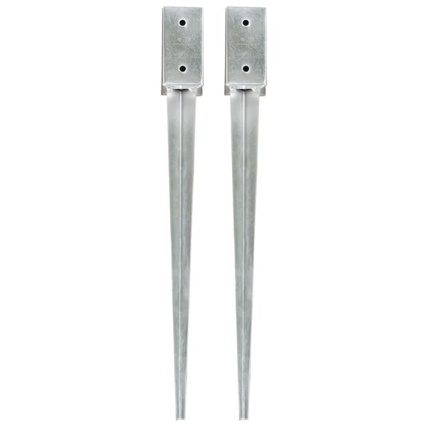 vidaXL Ground Spikes 2 pcs Silver 2.8x2.8x29.5" Galvanised Steel