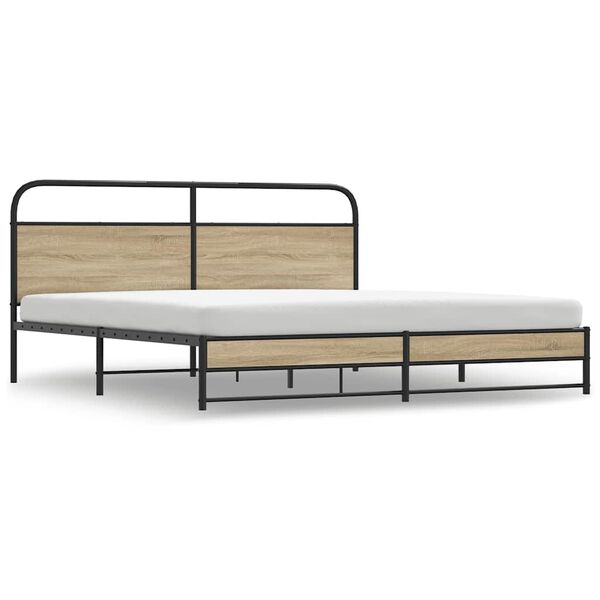 vidaXL Bed Frame Smoked Oak Steel, Engineered Wood Super King Durable