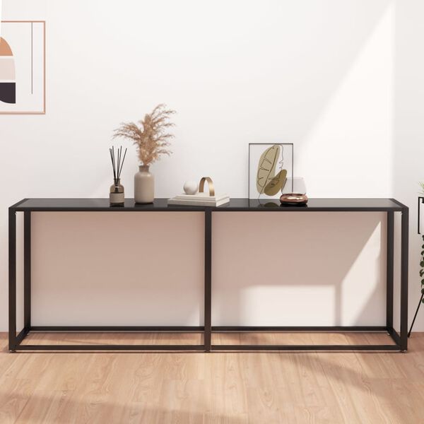 vidaXL Console Table Black Tempered Glass, Powder-Coated Steel Large