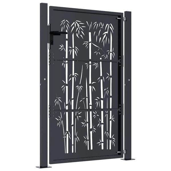 vidaXL Garden Gate Anthracite 39.4x59.1" Steel Bamboo Design