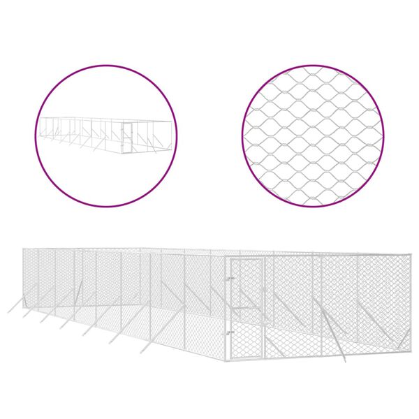 vidaXL Outdoor Dog Kennel Silver Galvanized Steel Large