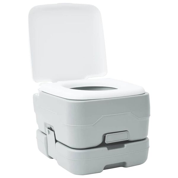 vidaXL Camping Toilet Manual Grey and White 16.34 x 14.37 x 11.81 in
