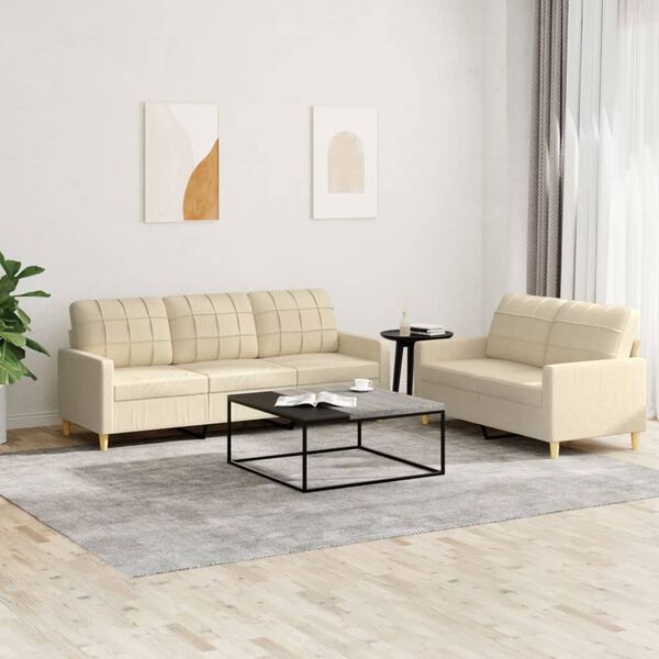 vidaXL Sofa Set Cream Polyester 2-seater and 3-seater Stylish Tough