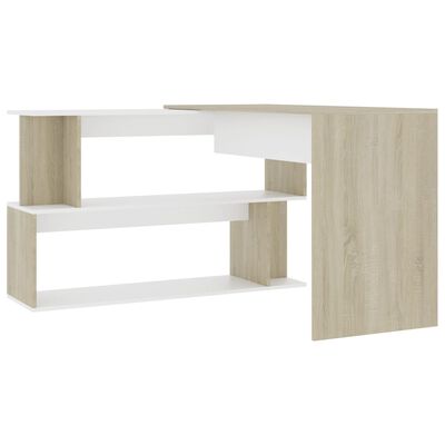 vidaXL Corner Desk White and Sonoma Oak 78.7"x19.7"x29.9" Engineered Wood