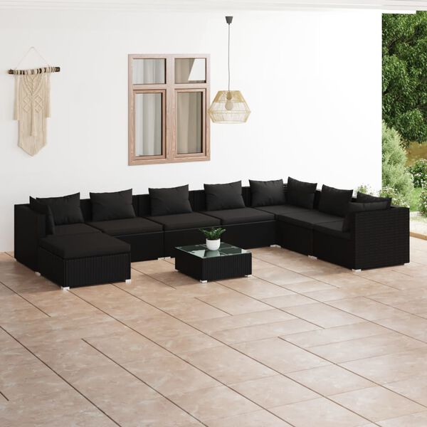 vidaXL Garden Lounge Set Black PE rattan Large Modular