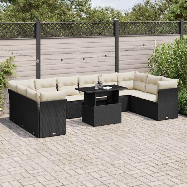 vidaXL Garden Sofa Set Black, Cream White