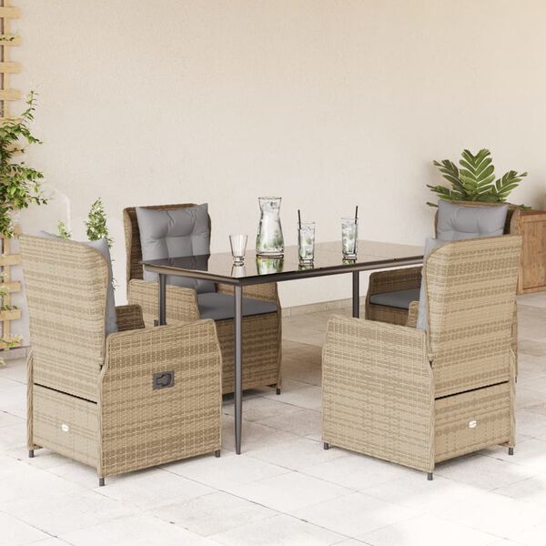 vidaXL 5 Piece Patio Dining Set with Cushions Beige Poly Rattan
