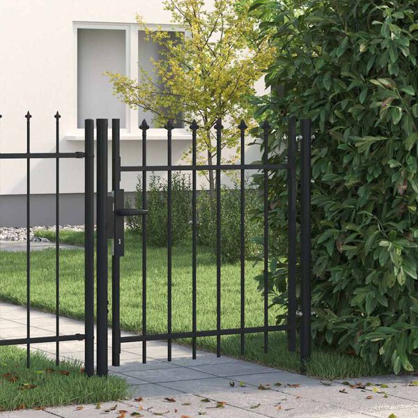 vidaXL Fence Gate Single Door with Spike Top Steel 39.4"x39.4" Black