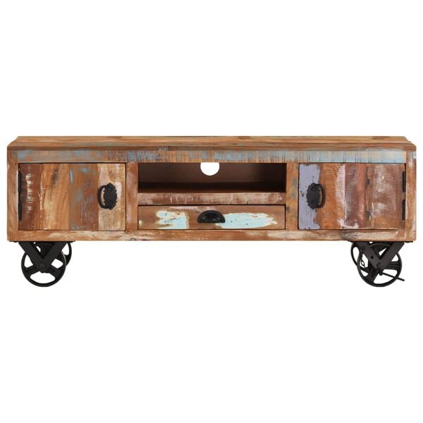 vidaXL TV Stand with Wheels 43.3"x11.8"x14.6" Solid Reclaimed Wood