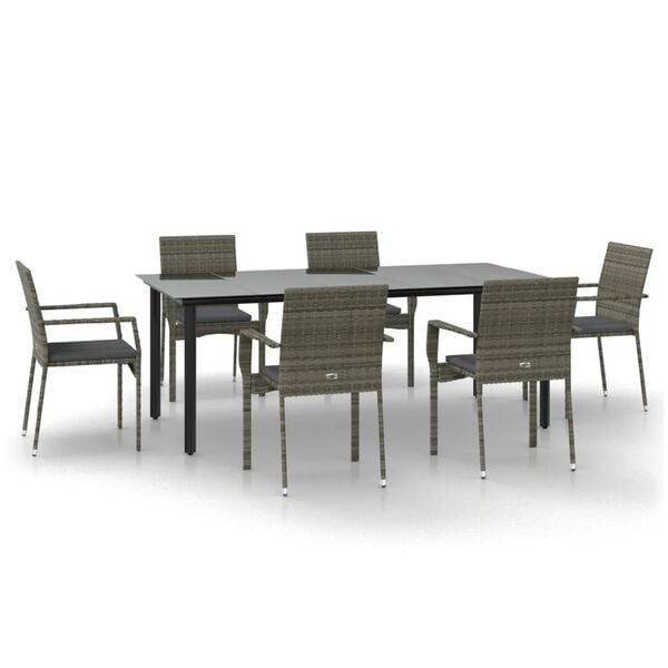 vidaXL Garden Dining Set Black and grey with dark grey cushions