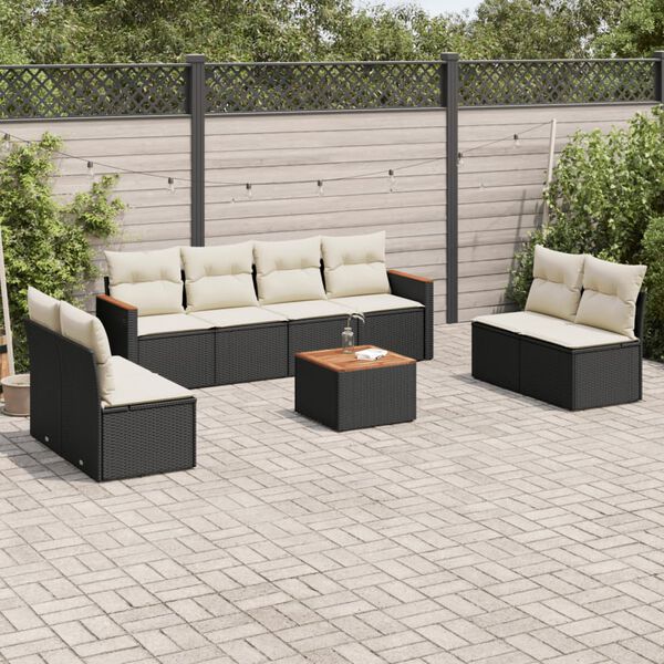 vidaXL Garden Sofa Set Black, Cream White PE rattan Large
