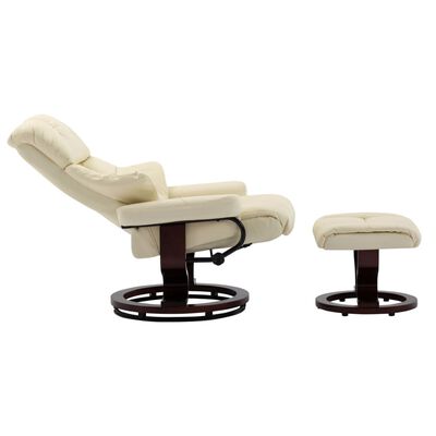 vidaXL Recliner Chair with Footstool Cream Faux Leather and Bentwood