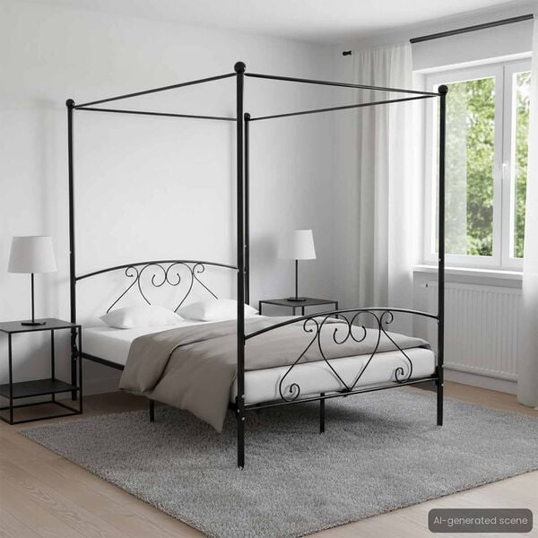 vidaXL Bed Frame Black Metal 55 x 79 in Bed Frame Rectangular