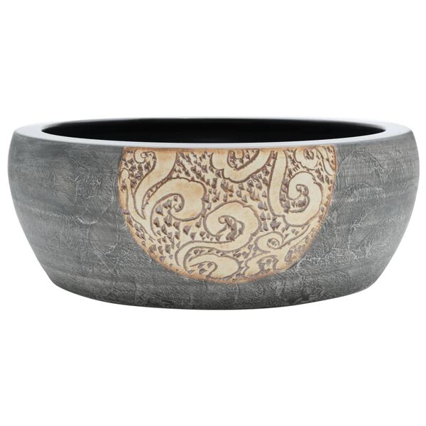 vidaXL Countertop Basin Black and Brown Round &Phi;16.1x5.5" Ceramic