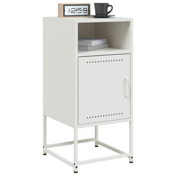 vidaXL Bedside Cabinet White Steel Compact Bedside Cabinet Rectangular