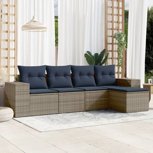 vidaXL 5 Piece Garden Sofa Set with Cushions Grey Poly Rattan