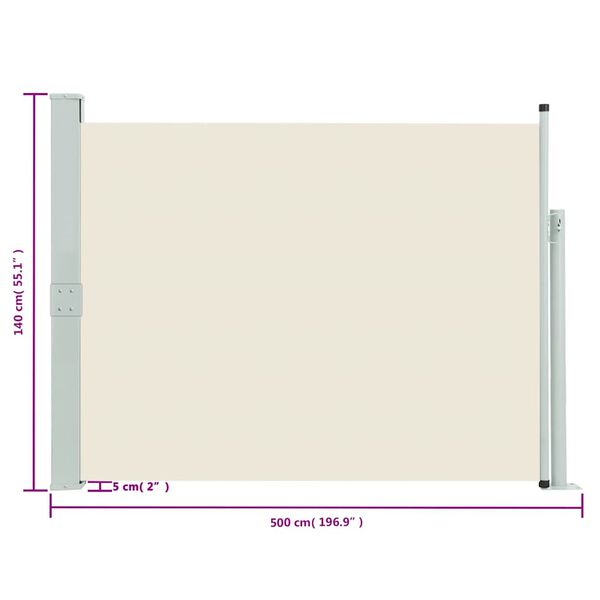 vidaXL Side Awning Cream 100% Polyester fabric and Powder-coated steel