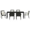 vidaXL Garden Dining Set with Cushion 7 pcs Black Poly Rattan
