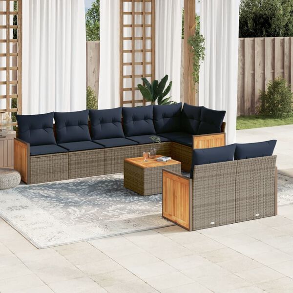 vidaXL 9 Piece Patio Sofa Set with Cushions Gray Poly Rattan