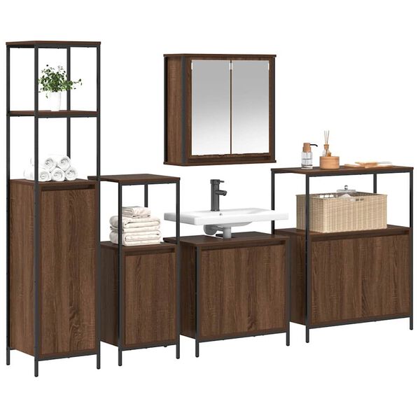 vidaXL Bathroom Furniture Set with Shelf 5 pcs Brown oak and Black