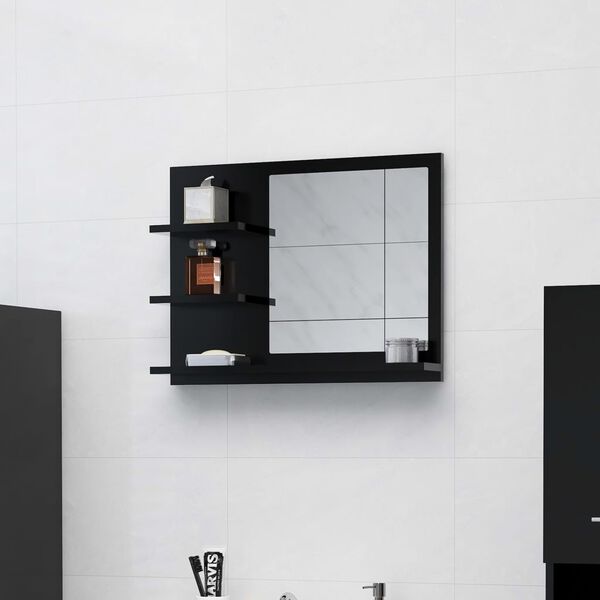 vidaXL Mirror Black Engineered wood Medium Wall mounting