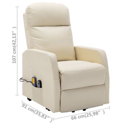 vidaXL Stand-up Massage Recliner Cream White Faux Leather
