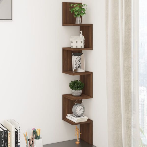 vidaXL Wall Corner Shelf Brown oak Engineered wood 7.9x7.9x50.2 in