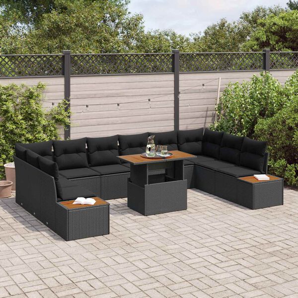 vidaXL Garden Sofa Set with Storage 11 pcs Black Poly rattan