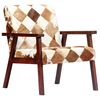vidaXL Armchair White and Brown Goat Leather, Acacia Wood Standard