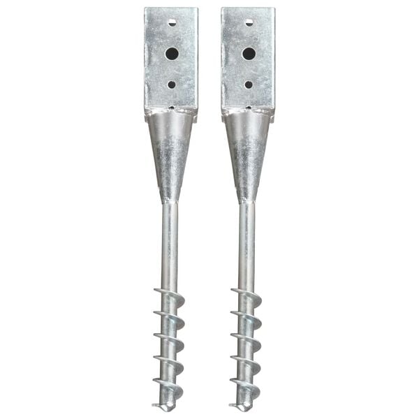 vidaXL Ground Spikes 2 pcs Silver 3.9x3.9x22.4" Galvanised Steel