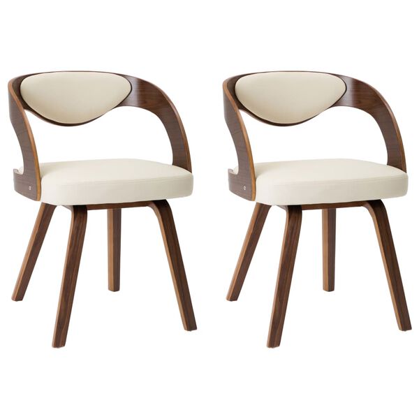 vidaXL Dining Chair Set of 2 Cream and Dark Brown Faux leather, Bentwood