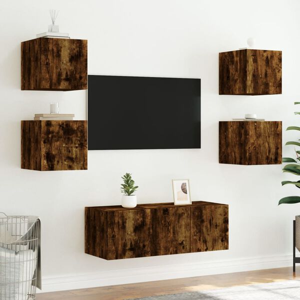 vidaXL TV Wall Unit Smoked Oak Engineered Wood