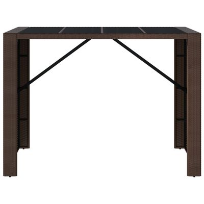 vidaXL Bar Table with Glass Top Brown 57.1"x31.5"x43.3" Poly Rattan