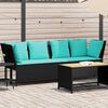 vidaXL Patio Sofa with Cushions Black Poly Rattan