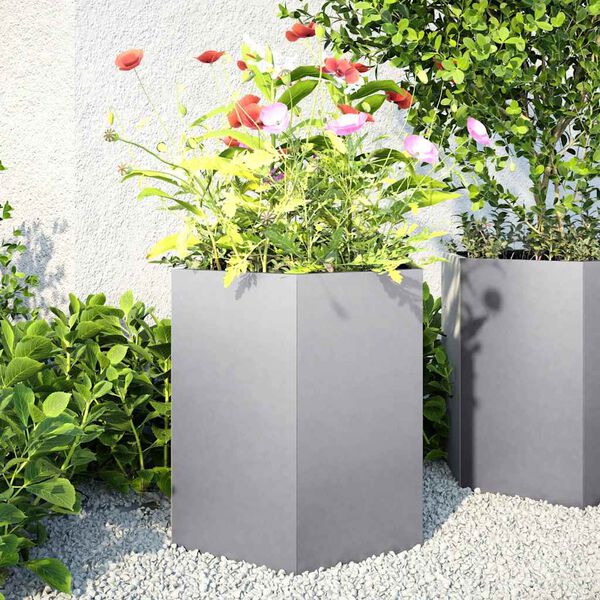 vidaXL Garden Planter Set of 2 Silver Galvanized steel Medium Durable