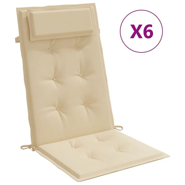 vidaXL Highback Chair Cushion Set of 6 Beige