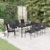 vidaXL Garden Dining Set Black PE Rattan, Powder-Coated Steel, Glass Large