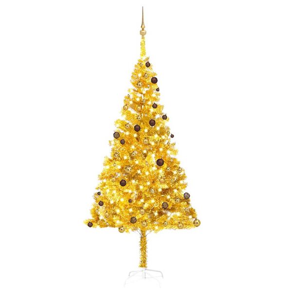vidaXL Artificial Pre-lit Christmas Tree with Ball Set Gold 94.5" PET