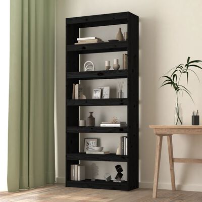 vidaXL Book Cabinet/Room Divider Black 31.5"x11.8"x78.5" Solid Wood Pine