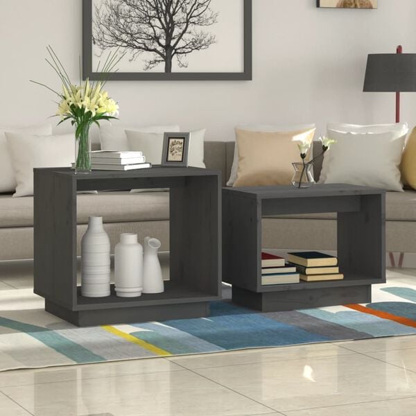 vidaXL Coffee Table Grey Solid pinewood Small Stackable Coffee Table
