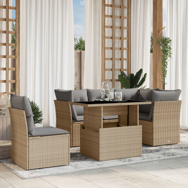 vidaXL Garden Sofa Set Beige PE rattan 6 Piece Set Modular