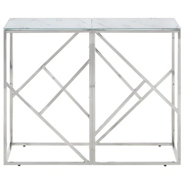 vidaXL Console Table Silver, White Stainless Steel, Tempered Glass Medium