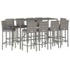 vidaXL 11 Piece Patio Bar Set with Cushions Gray Poly Rattan