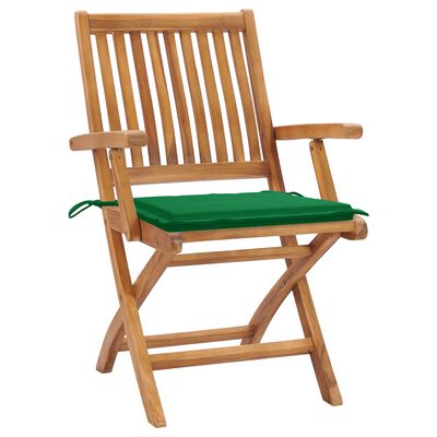 vidaXL Patio Chairs 2 pcs with Green Cushions Solid Teak Wood