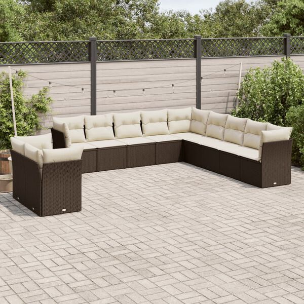 vidaXL Garden Sofa Set Brown, Cream White