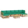 vidaXL Garden Lounge Set Natural Bamboo, Green Cushions