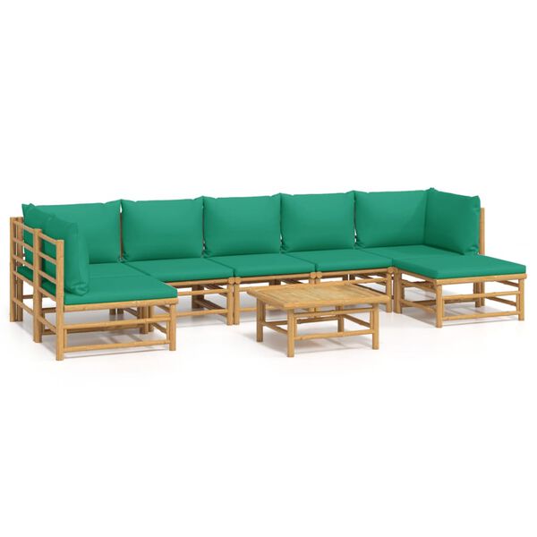 vidaXL Garden Lounge Set Natural Bamboo, Green Cushions