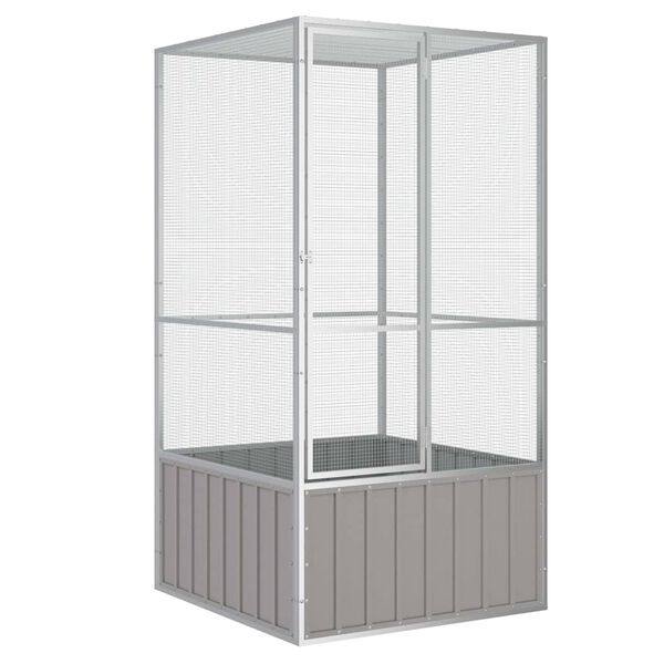 vidaXL Bird Cage Grey Galvanized Steel Large Bird Cage Rectangular